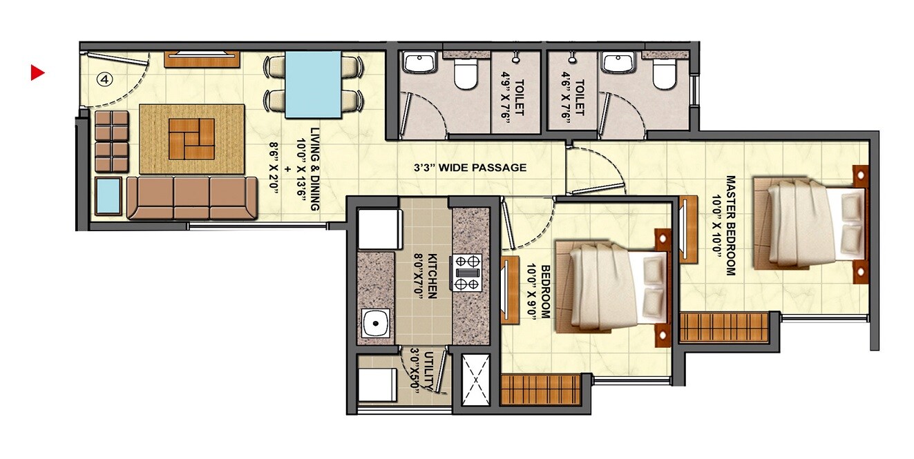Floor plan of 2 BHK Apartment - 527 sq. ft. in Lodha Centre Park, Thane
