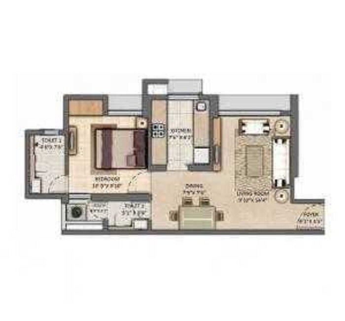 Floor plan of 1 BHK 720 Sq. Ft. Apartment in Lodha Clariant, Thane