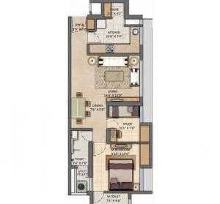 Floor plan of 2 BHK 1026 Sq. Ft. Apartment in Lodha Clariant, Thane