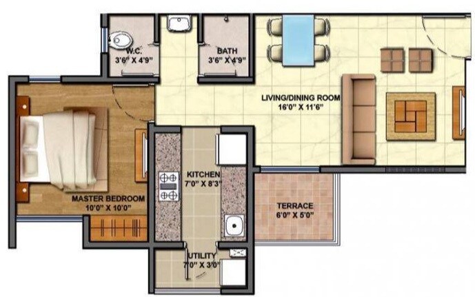 Floor plan of 2 BHK 1062 Sq. Ft. Apartment in Lodha Codename 18Th Avenue, Thane