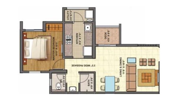 Floor plan of 1 BHK 783 Sq. Ft. Apartment in Lodha Codename Epic, Thane