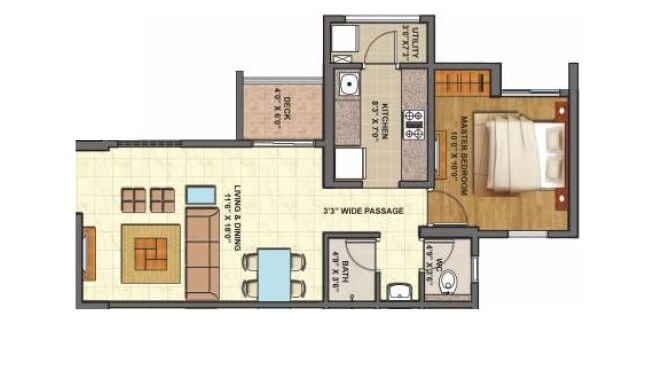 Floor plan of 1 BHK 810 Sq. Ft. Apartment in Lodha Codename Epic, Thane