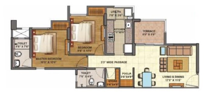 Floor plan of 2 BHK 1089 Sq. Ft. Apartment in Lodha Codename Epic, Thane