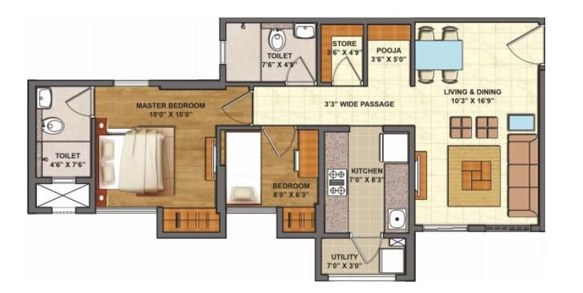 Floor plan of 2 BHK 900 Sq. Ft. Apartment in Lodha Codename Epic, Thane