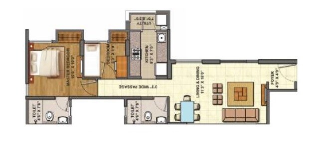 Floor plan of 2 BHK 909 Sq. Ft. Apartment in Lodha Codename Epic, Thane