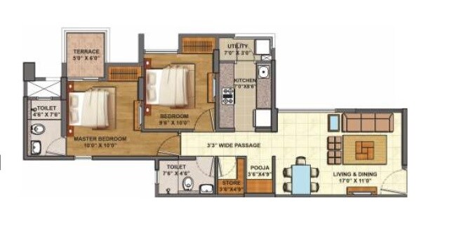 Floor plan of 2 BHK 927 Sq. Ft. Apartment in Lodha Codename Epic, Thane