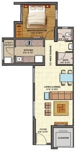 Floor plan of 1 BHK 549 Sq. Ft. Apartment in Lodha Codename Finale, Thane
