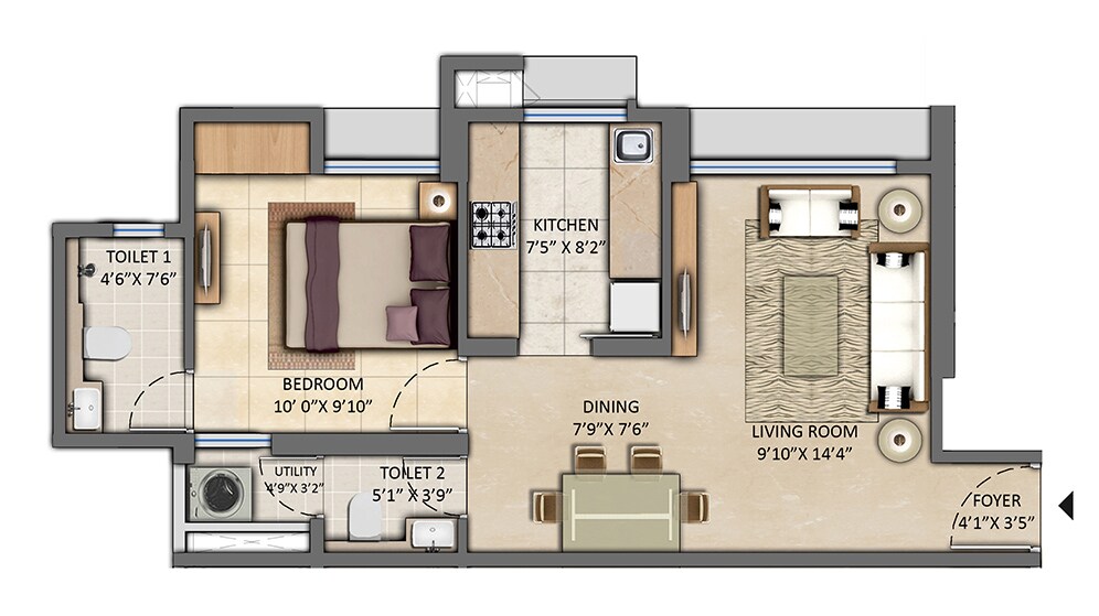 Floor plan of 1 BHK 720 Sq. Ft. Apartment in Lodha Codename Fortune Forever, Thane