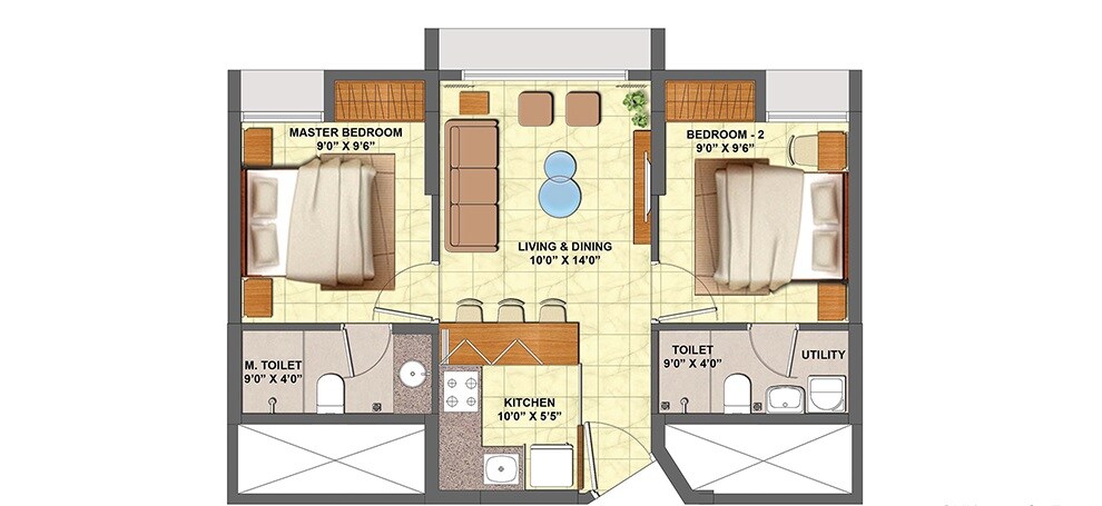 Floor plan of 2 BHK 470 Sq. Ft. Apartment in Lodha Codename Golden Sunrise, Thane