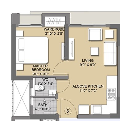 Floor plan of 1 BHK 248 Sq. Ft. Apartment in Lodha Codename Golden Ticket, Thane
