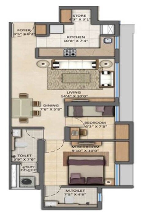 Floor plan of 2 BHK 882 Sq. Ft. Apartment in Lodha Codename Mega Star, Thane