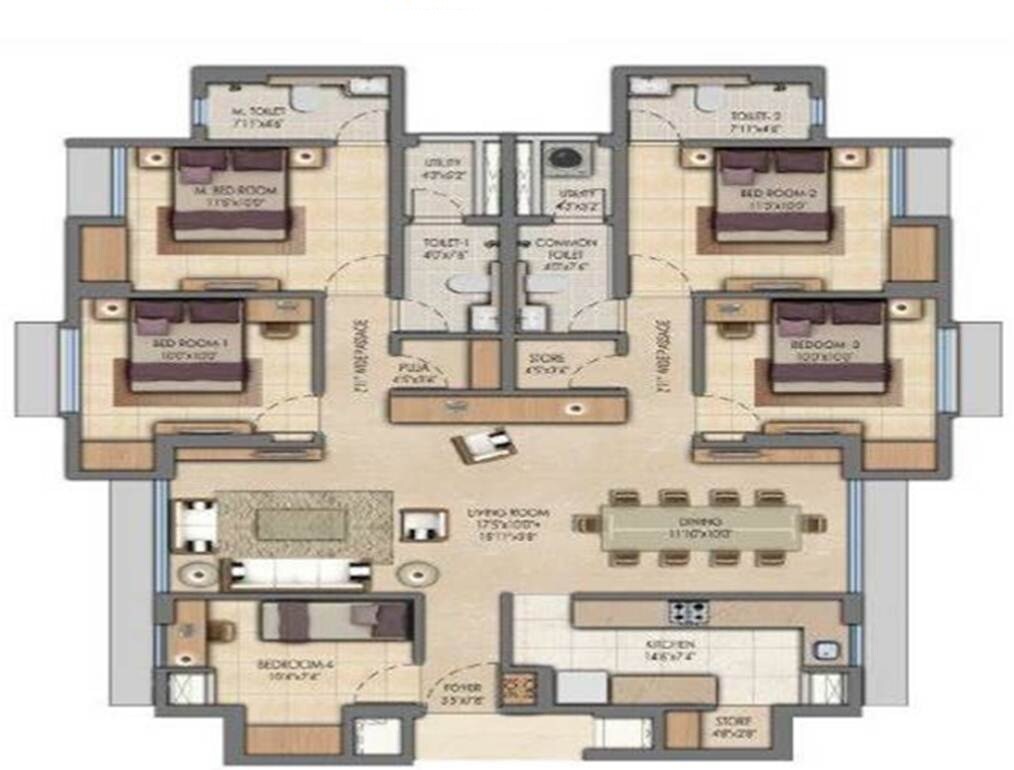Floor plan of 5 BHK 2052 Sq. Ft. Apartment in Lodha Codename Mega Star, Thane