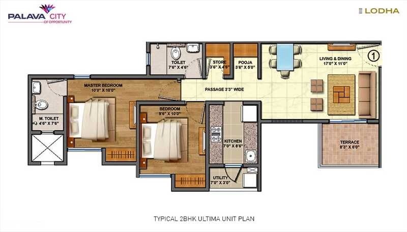 Floor plan of 2 BHK 981 Sq. Ft. Apartment in Lodha Codename Milestone, Thane