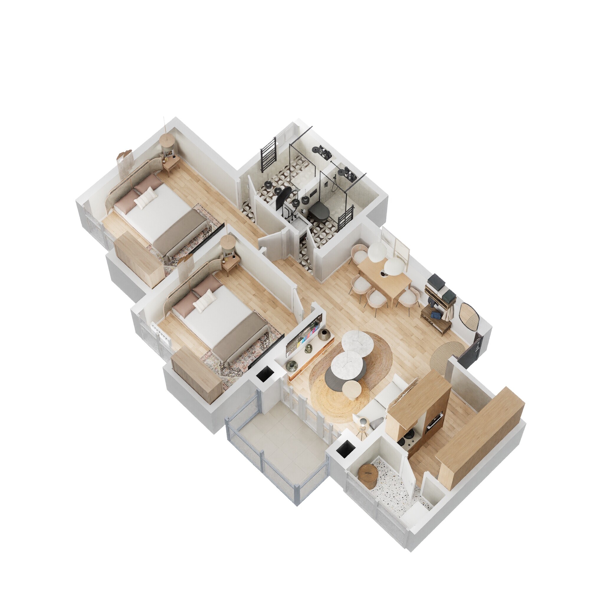 2 BHK 607 Sq. Ft. Apartment