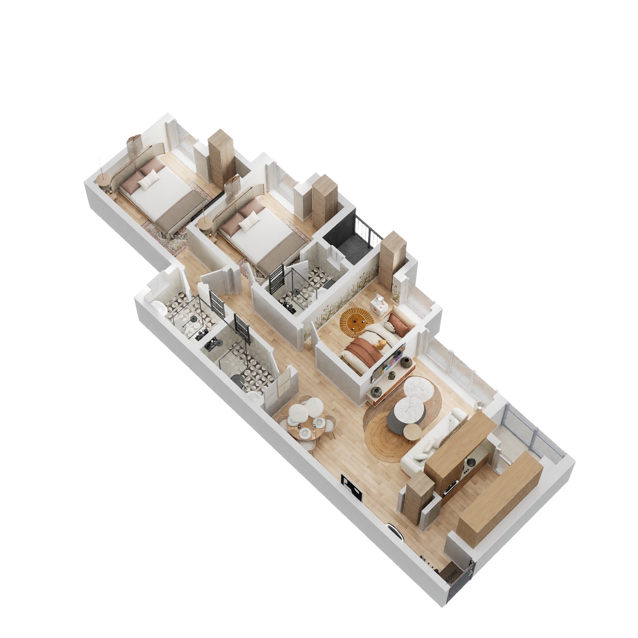 Floor plan of 3 BHK 873 Sq. Ft. Apartment in Lodha Codename Smart Buy, Thane