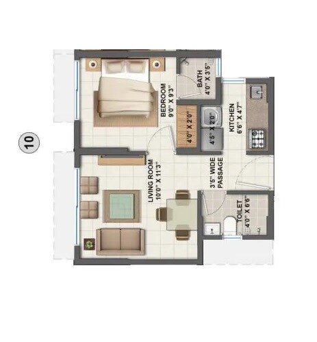 1 BHK 341 Sq. Ft. Apartment