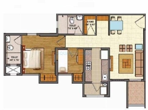 Floor plan of 2 BHK 1089 Sq. Ft. Apartment in Lodha Downtown, Thane