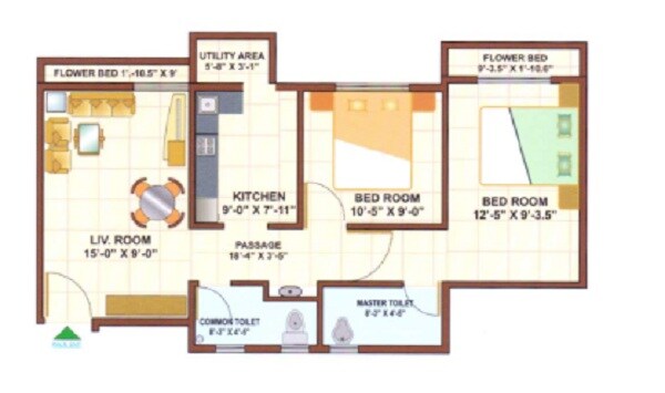 Floor plan of 2 BHK 555 Sq. Ft. Apartment in Lodha Elite, Thane