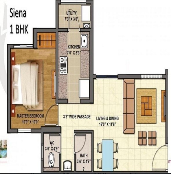 Floor plan of 1 BHK 528 Sq. Ft. Apartment in Lodha Finale, Thane