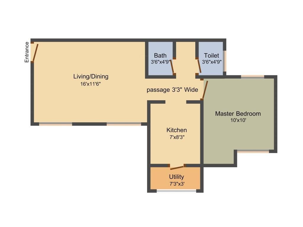 Floor plan of 1 BHK 348 Sq. Ft. Apartment in Lodha Finale, Thane