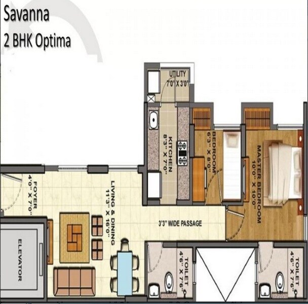 Floor plan of 2 BHK 745 Sq. Ft. Apartment in Lodha Finale, Thane