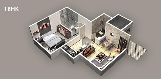 Floor plan of 1 BHK 445 Sq. Ft. Apartment in Lodha Global Park, Thane