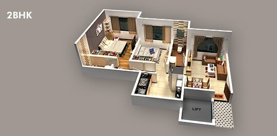 Floor plan of 2 BHK 582 Sq. Ft. Apartment in Lodha Global Park, Thane