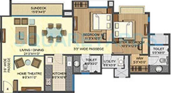 Floor plan of 2 BHK 1341 Sq. Ft. Apartment in Lodha Golflinks, Thane