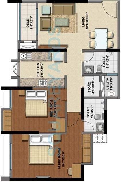 Floor plan of 2 BHK Apartment - 670 sq. ft. in Lodha Grande, Thane