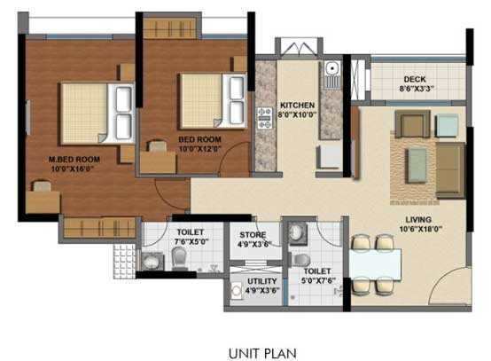 Floor plan of 2 BHK Apartment - 878 sq. ft. in Lodha Grande, Thane