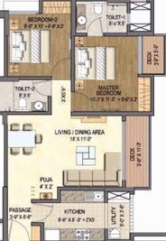 Floor plan of 2 BHK 1089 Sq. Ft. Apartment in Lodha Grandezza, Thane