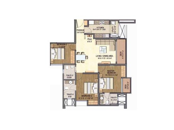Floor plan of 3 BHK 1412 Sq. Ft. Apartment in Lodha Grandezza, Thane