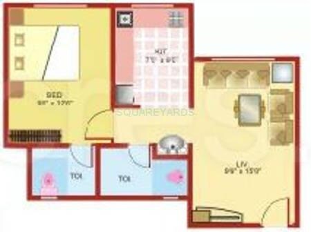 Floor plan of 1 BHK 350 Sq. Ft. Apartment in Lodha Heaven, Thane
