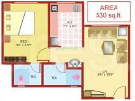Floor plan of 1 BHK 530 Sq. Ft. Apartment in Lodha Heaven, Thane