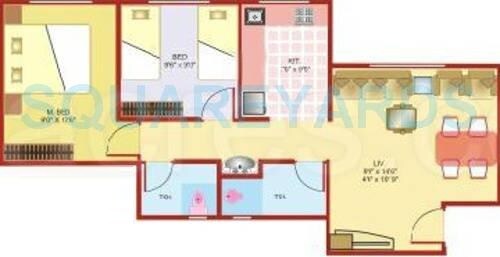 Floor plan of 2 BHK 1000 Sq. Ft. Apartment in Lodha Heaven, Thane