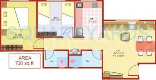Floor plan of 2 BHK 720 Sq. Ft. Apartment in Lodha Heaven, Thane