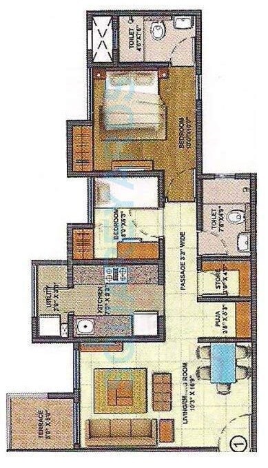 Floor plan of 2 BHK 738 Sq. Ft. Apartment in Lodha Lakeshore Greens, Thane