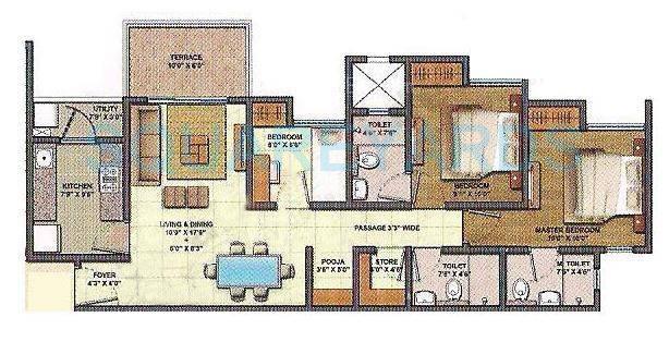 Floor plan of 3 BHK 776 Sq. Ft. Apartment in Lodha Lakeshore Greens, Thane