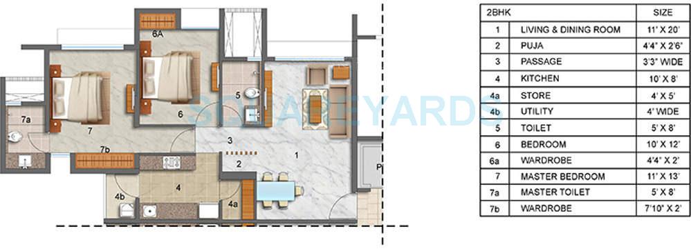 Floor plan of 2 BHK Apartment - 787 sq. ft. in Lodha Luxuria Priva, Thane