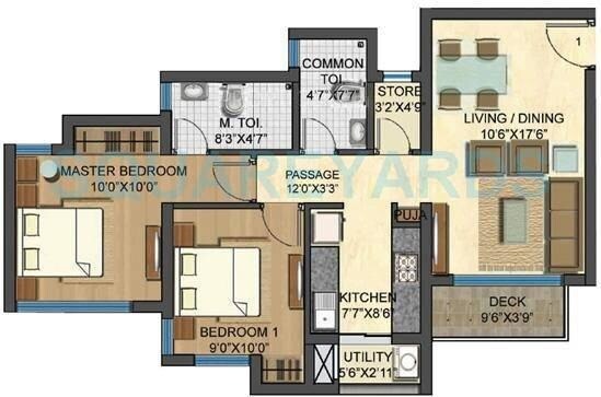 Floor plan of 2 BHK 864 Sq. Ft. Apartment in Lodha Palava - Casa Bella, Thane