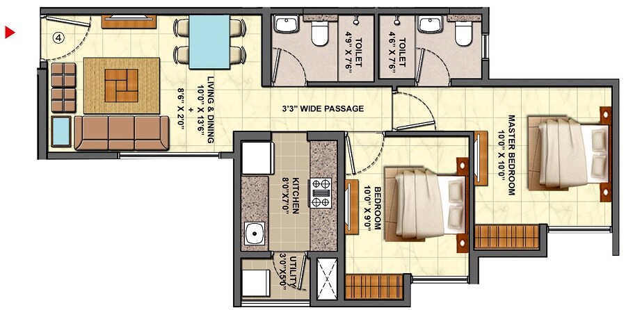 2 BHK 643 Sq. Ft. Apartment