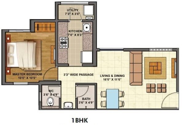 Floor plan of 1 BHK Apartment - 340 sq. ft. in Lodha Palava Casa Siena, Thane