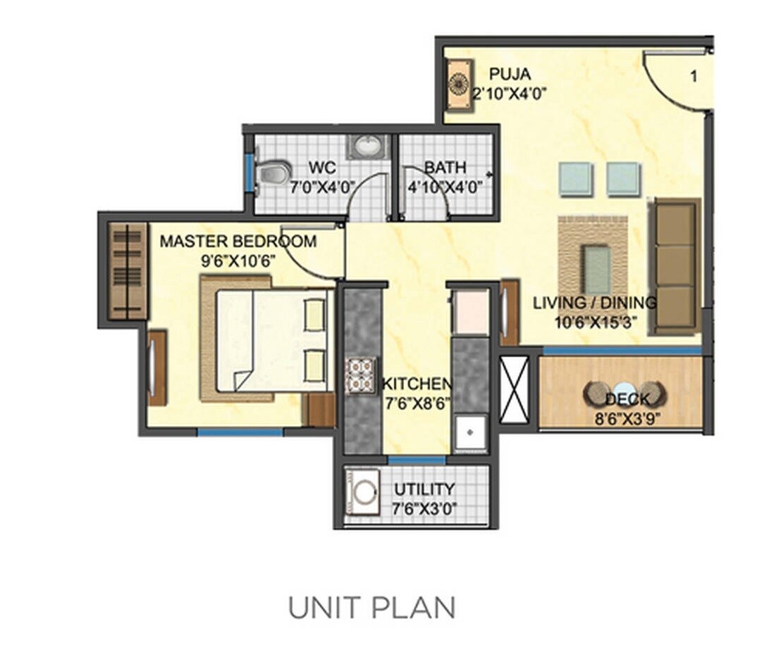 Floor plan of 1 BHK 792 Sq. Ft. Apartment in Lodha Palava Casa Sophistica, Thane
