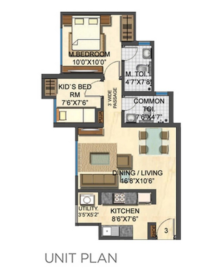 Floor plan of 2 BHK 891 Sq. Ft. Apartment in Lodha Palava Casa Sophistica, Thane