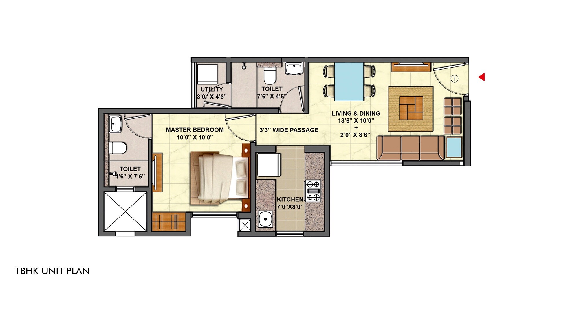Floor plan of 1 BHK Apartment - 453 sq. ft. in Lodha Palava City Central Park, Thane