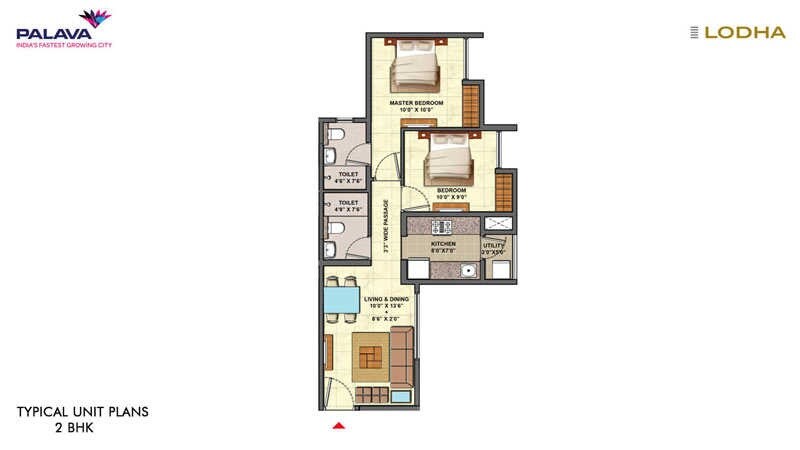 Floor plan of 2 BHK Apartment - 586 sq. ft. in Lodha Palava City Central Park, Thane