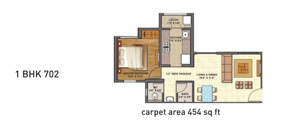 Floor plan of 1 BHK 702 Sq. Ft. Apartment in Lodha Palava Codename Epic, Thane