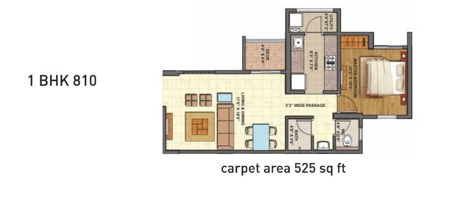 Floor plan of 1 BHK 810 Sq. Ft. Apartment in Lodha Palava Codename Epic, Thane