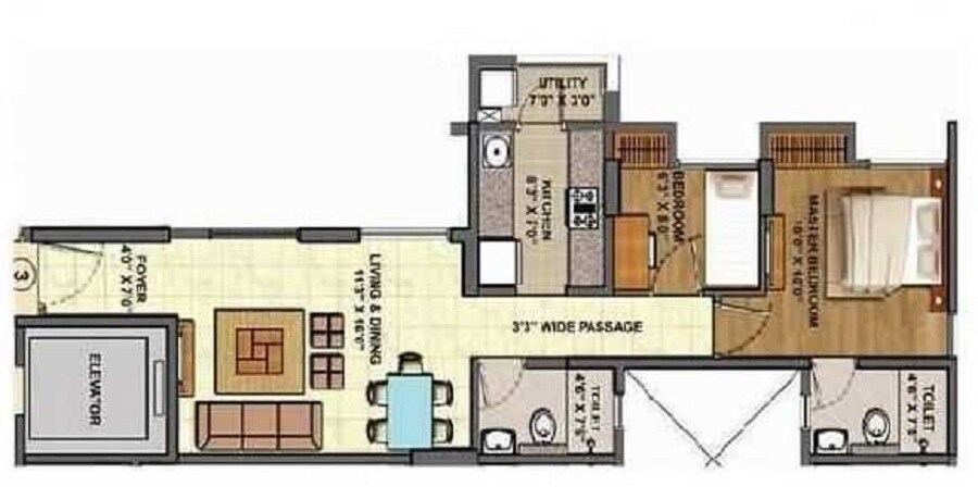 Floor plan of 2 BHK 1143 Sq. Ft. Apartment in Lodha Palava Codename Epic, Thane