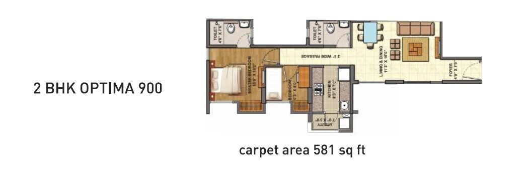 Floor plan of 2 BHK 900 Sq. Ft. Apartment in Lodha Palava Codename Epic, Thane